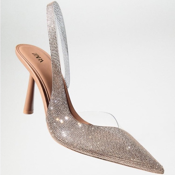 Zara Rhinestone Slingback Vinyl Heels - Picture 7 of 14